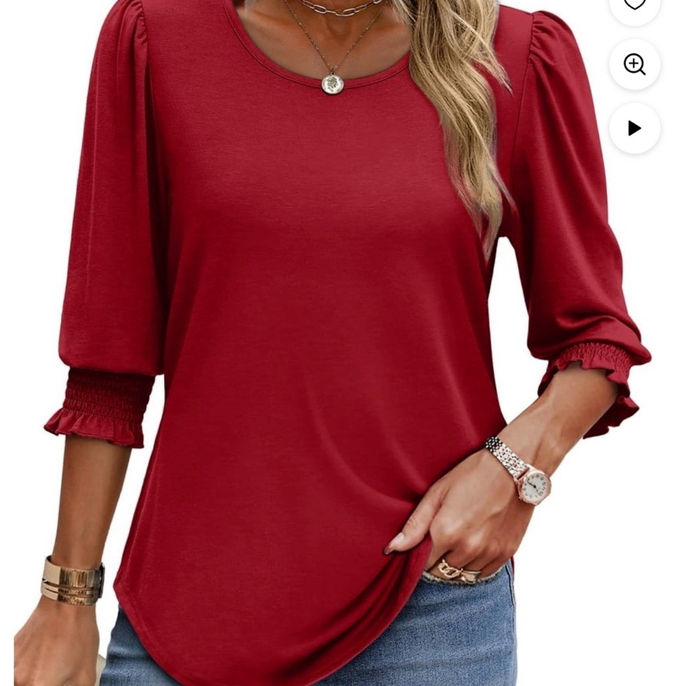 Women Dressy Casual 3/4 Length Sleeve Blouse Tops with Smocked Cuffs 2XL